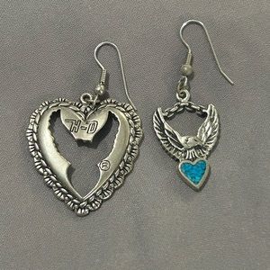 Harley Davidson Sterling Silver Earrings with Turquoise Inlay